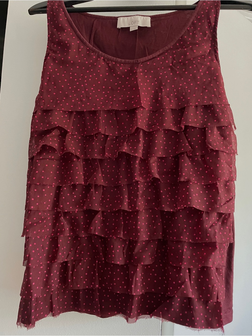 Loft Women's Burgundy Polka Dot Tiered Tank Top, Size M